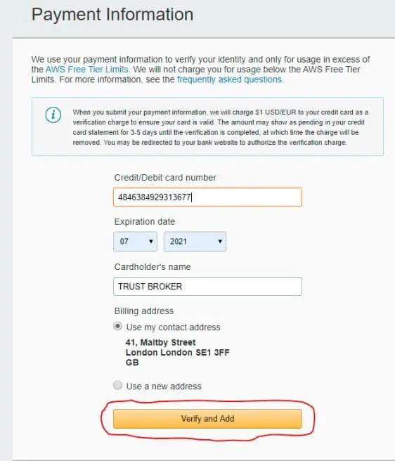 Amazon payment information