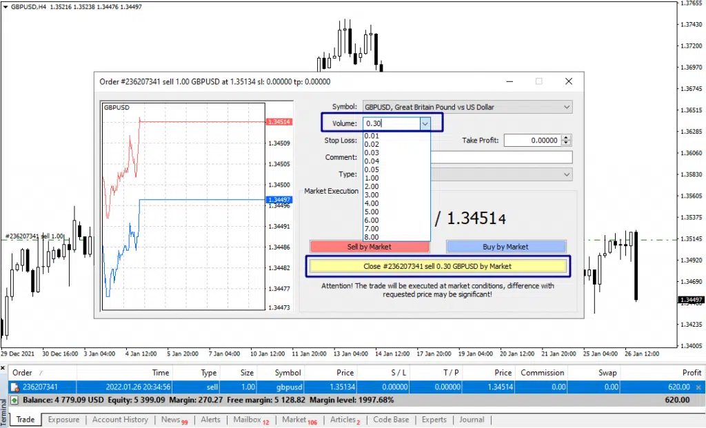 Step2-how to partially close position in MetaTrader4